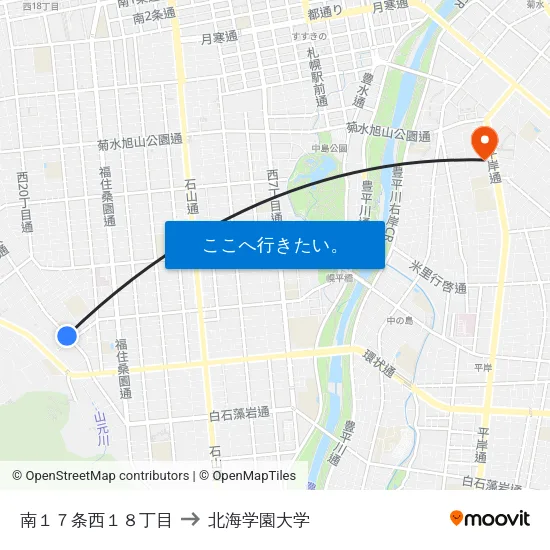 南１７条西１８丁目 to 北海学園大学 map