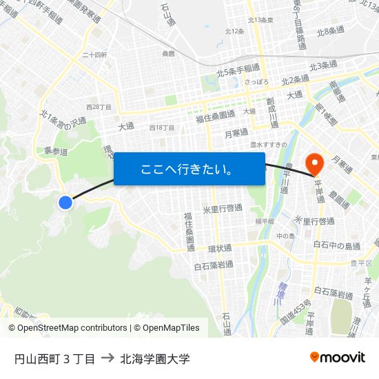 円山西町３丁目 to 北海学園大学 map