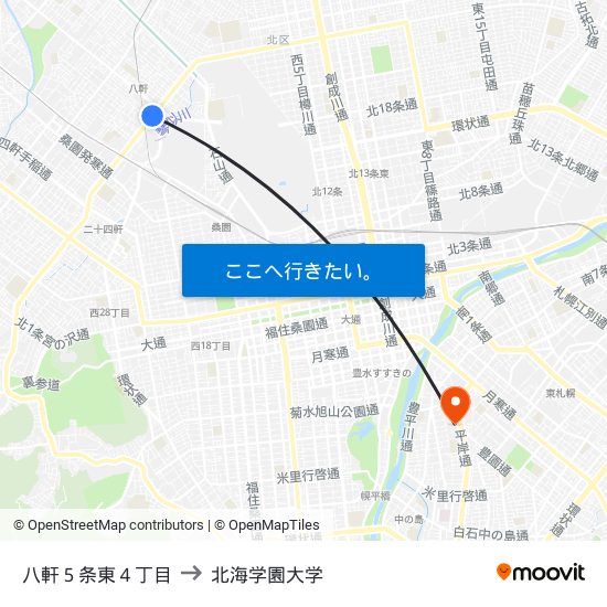 八軒５条東４丁目 to 北海学園大学 map