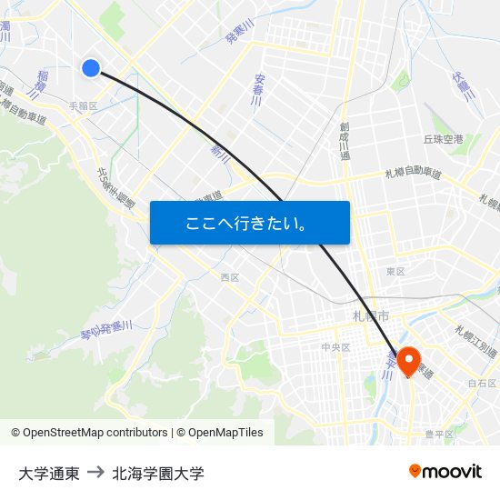 大学通東 to 北海学園大学 map