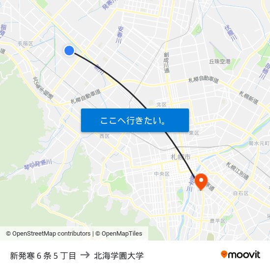 新発寒６条５丁目 to 北海学園大学 map