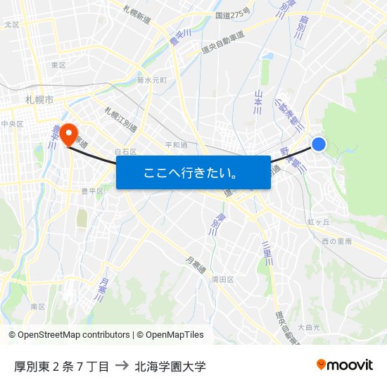 厚別東２条７丁目 to 北海学園大学 map