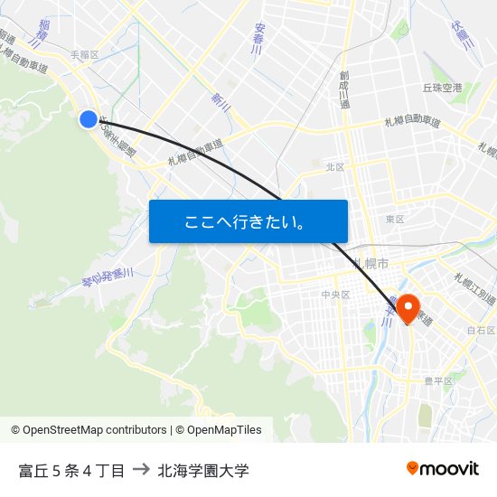 富丘５条４丁目 to 北海学園大学 map