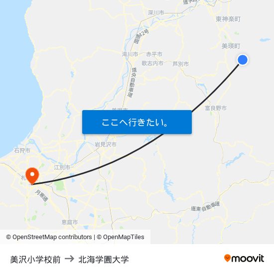 美沢小学校前 to 北海学園大学 map