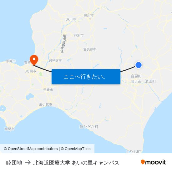 睦団地 to 北海道医療大学 あいの里キャンパス map