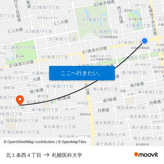 北１条西４丁目 to 札幌医科大学 map