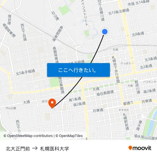 北大正門前 to 札幌医科大学 map