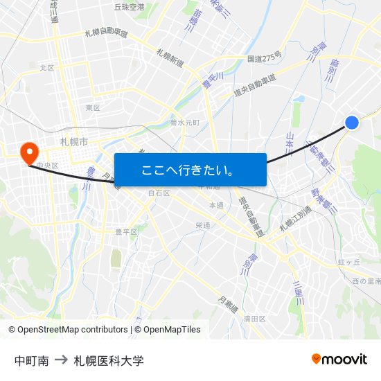 中町南 to 札幌医科大学 map