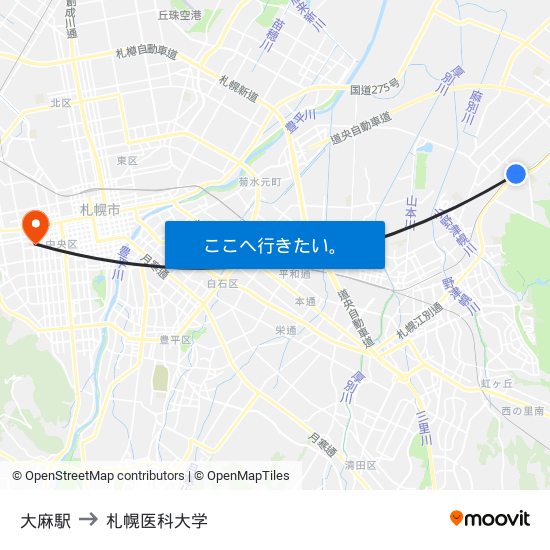 大麻駅 to 札幌医科大学 map