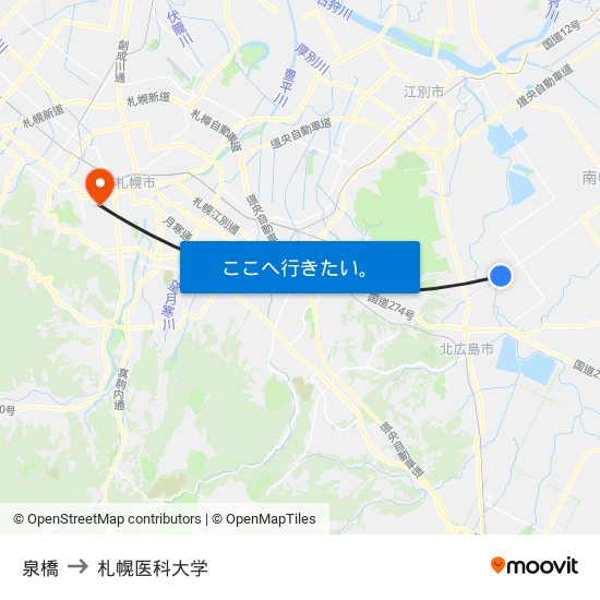 泉橋 to 札幌医科大学 map