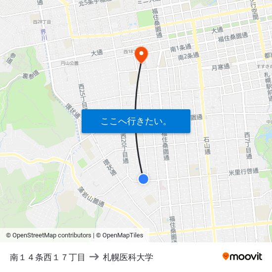 南１４条西１７丁目 to 札幌医科大学 map