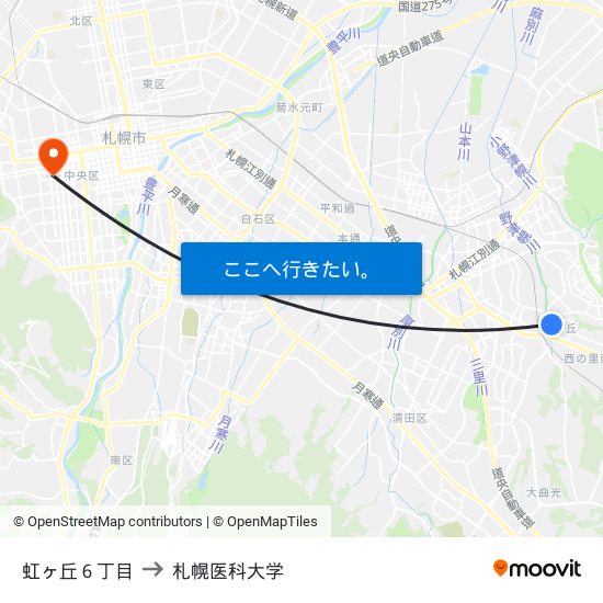 虹ヶ丘６丁目 to 札幌医科大学 map