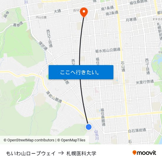 もいわ山ロープウェイ to 札幌医科大学 map