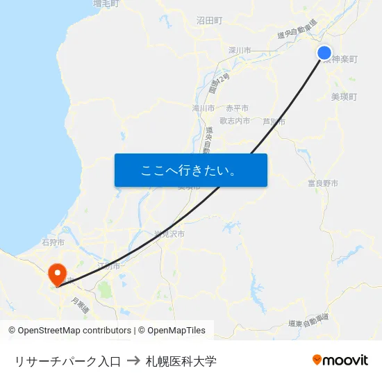 リサーチパーク入口 to 札幌医科大学 map