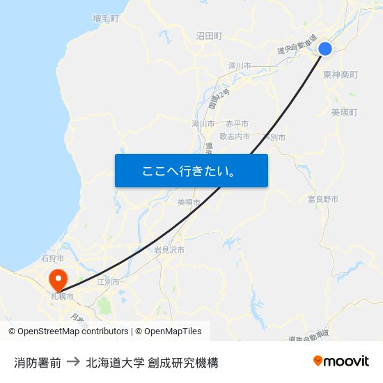 消防署前 to 北海道大学 創成研究機構 map