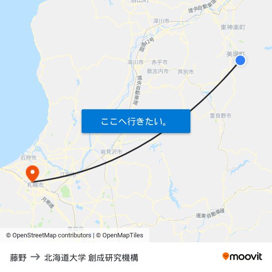 藤野 to 北海道大学 創成研究機構 map