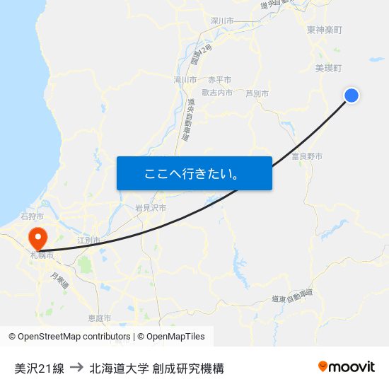 美沢21線 to 北海道大学 創成研究機構 map