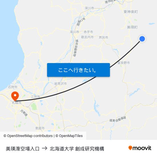 美瑛滑空場入口 to 北海道大学 創成研究機構 map