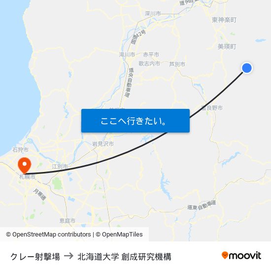 クレー射撃場 to 北海道大学 創成研究機構 map