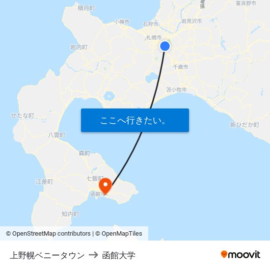 上野幌ベニータウン to 函館大学 map