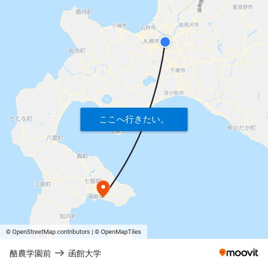 酪農学園前 to 函館大学 map