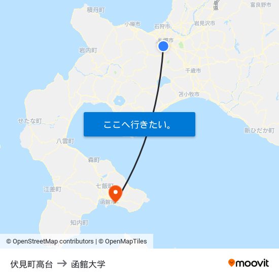 伏見町高台 to 函館大学 map