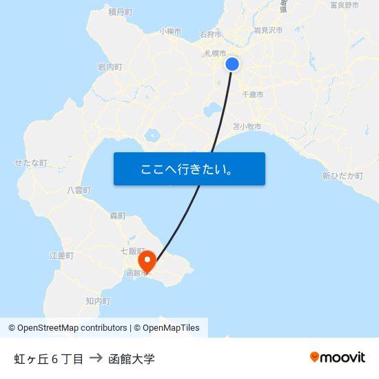 虹ヶ丘６丁目 to 函館大学 map