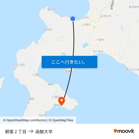 朝里２丁目 to 函館大学 map
