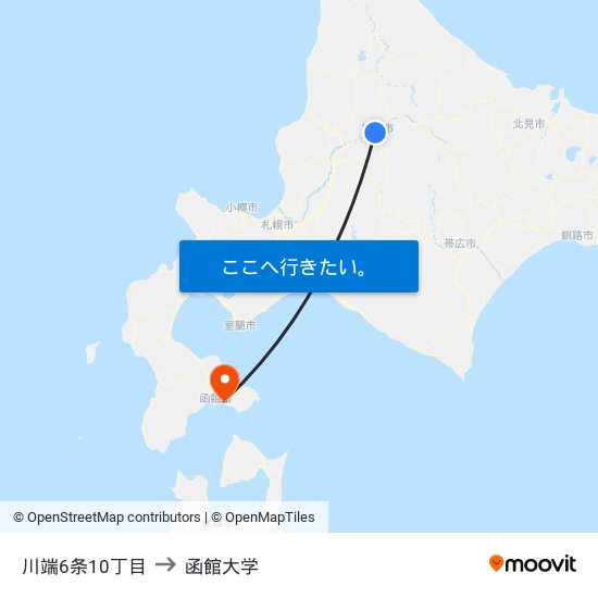 川端6条10丁目 to 函館大学 map