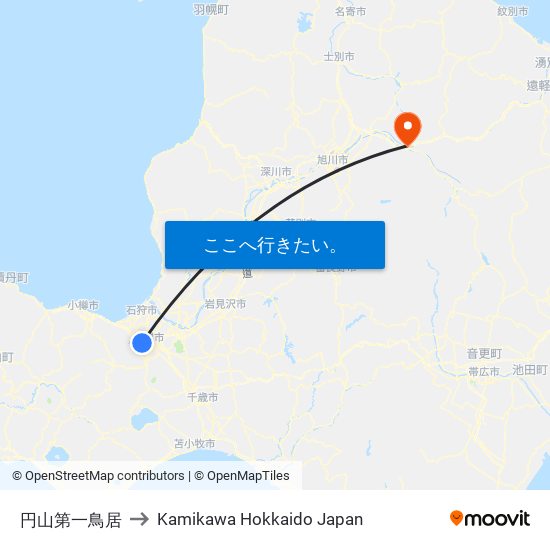 円山第一鳥居 to Kamikawa Hokkaido Japan map