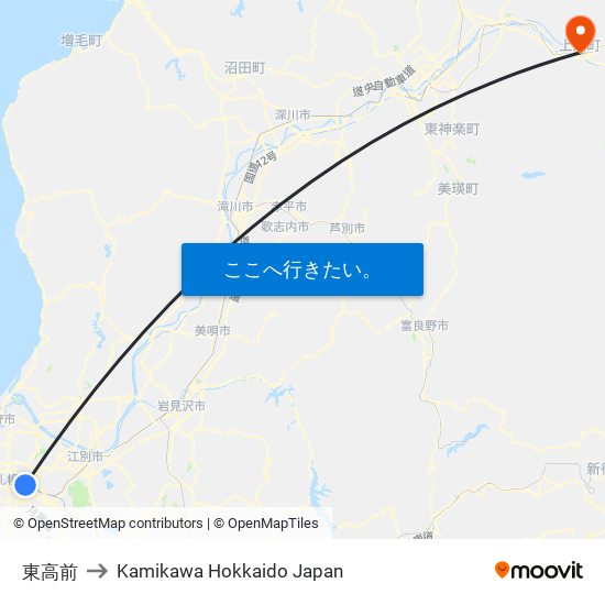 東高前 to Kamikawa Hokkaido Japan map