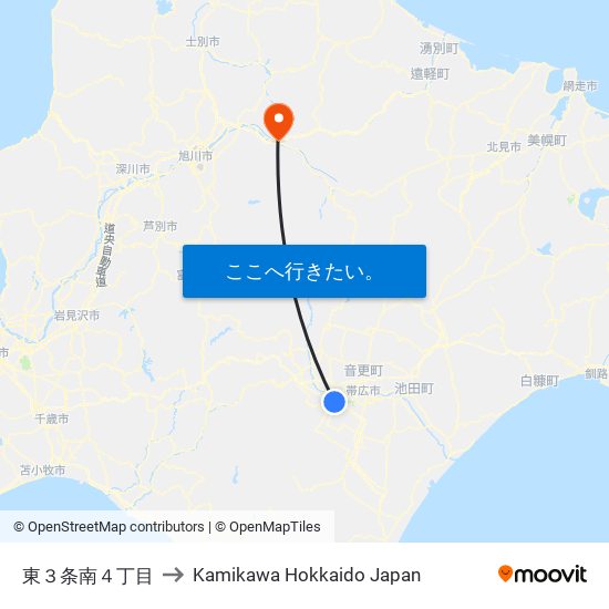 東３条南４丁目 to Kamikawa Hokkaido Japan map