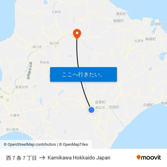 西７条７丁目 to Kamikawa Hokkaido Japan map