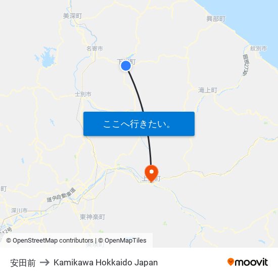 安田前 to Kamikawa Hokkaido Japan map