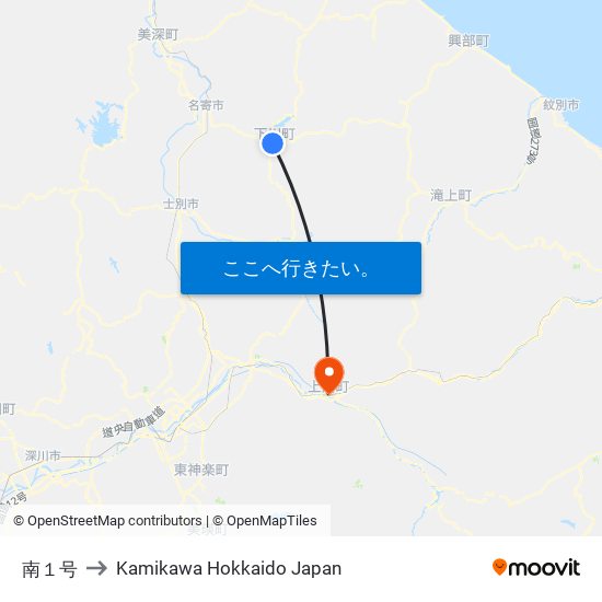 南１号 to Kamikawa Hokkaido Japan map