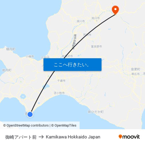 御崎アパート前 to Kamikawa Hokkaido Japan map