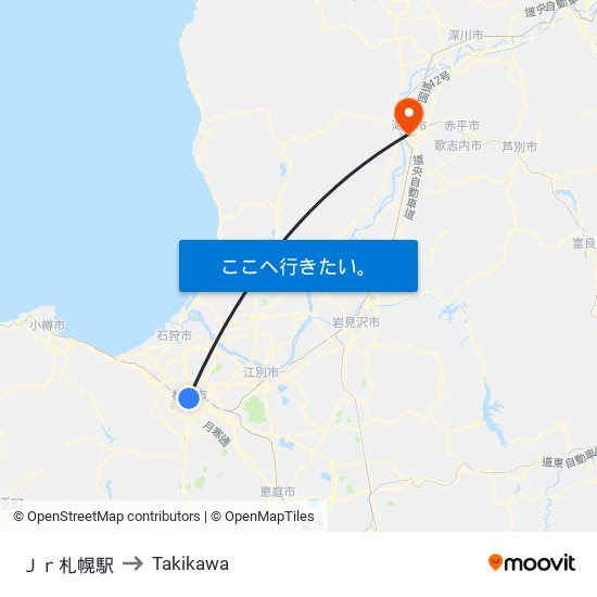 Ｊｒ札幌駅 to Takikawa map