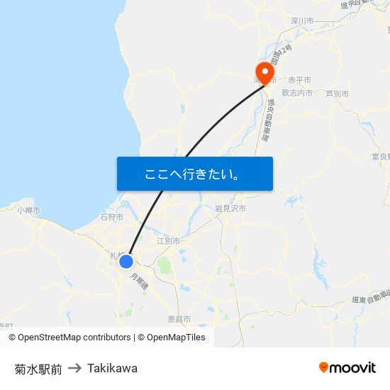 菊水駅前 to Takikawa map