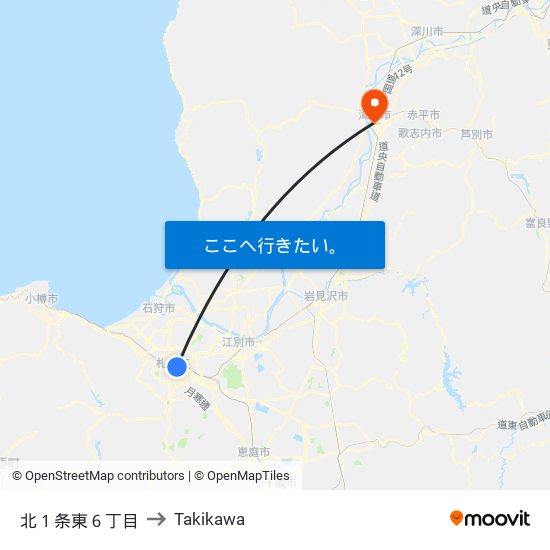 北１条東６丁目 to Takikawa map