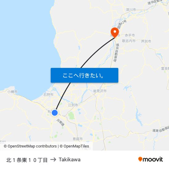 北１条東１０丁目 to Takikawa map