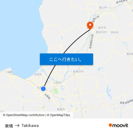 東橋 to Takikawa map