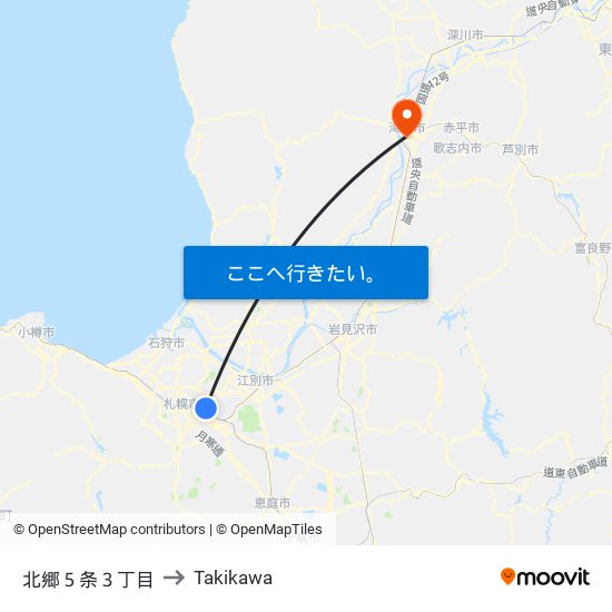 北郷５条３丁目 to Takikawa map