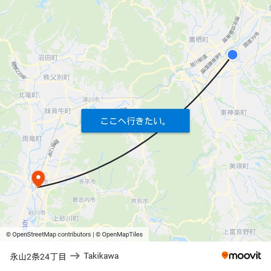 永山2条24丁目 to Takikawa map