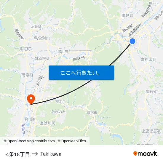 4条18丁目 to Takikawa map