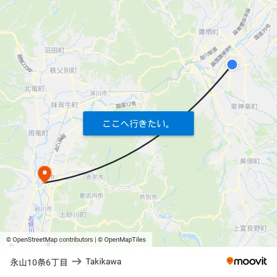 永山10条6丁目 to Takikawa map