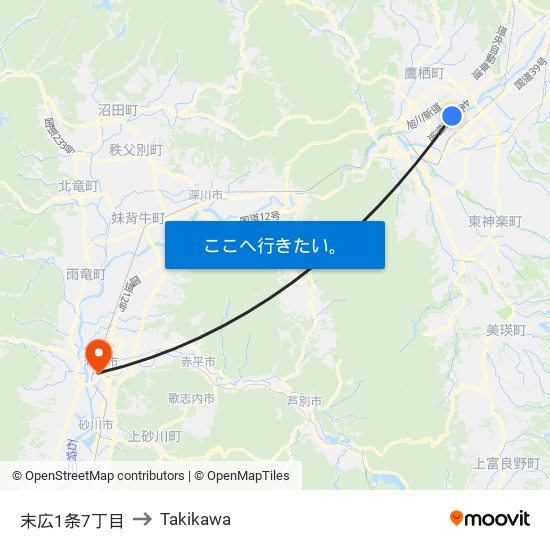 末広1条7丁目 to Takikawa map