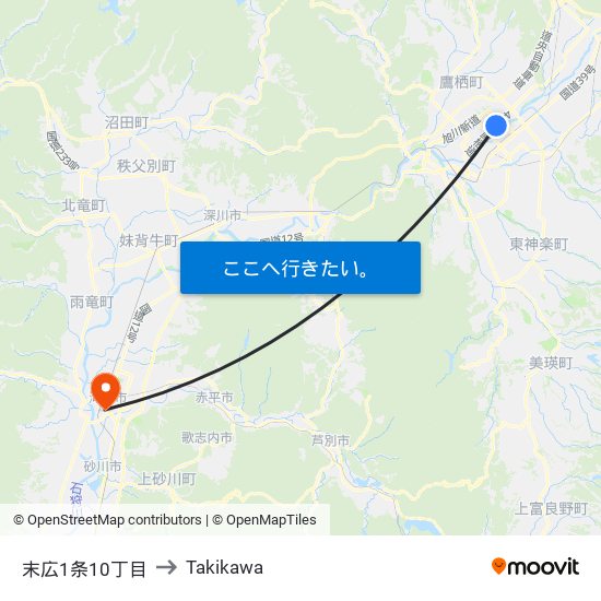 末広1条10丁目 to Takikawa map