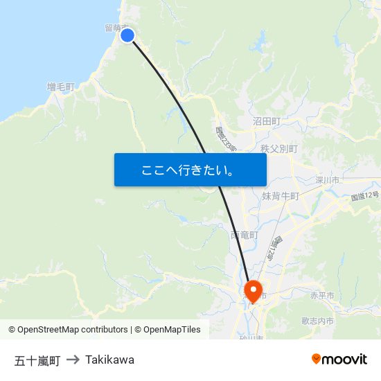 五十嵐町 to Takikawa map