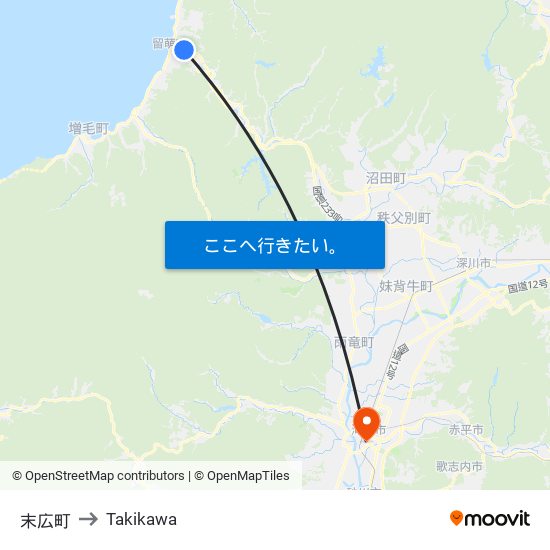 末広町 to Takikawa map