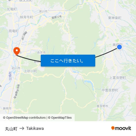 丸山町 to Takikawa map